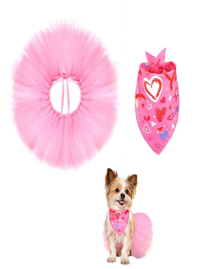 Fengek 2-Piece Valentine Dog Pink Tutu with Scarf Set- Perfect Dog Skirt & Bandanas for Special Occasions - Image 1